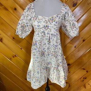 Billabong NEW Dainty Floral Puff Sleeve Smocked Dress Mini Cottagecore S